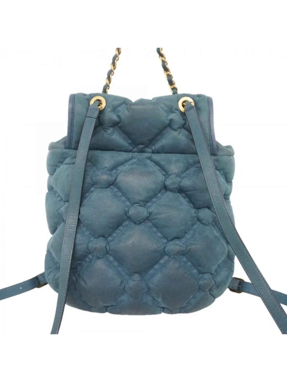 Chanel Backpack Bubble Quilt Leather Blue Gold